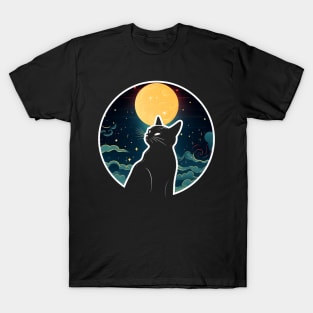 The Black Cat and the Moon T-Shirt